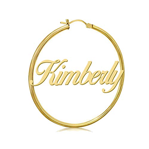 Jeni-Sely Stainless Steel Personalized Name Earrings Custom Hoop Earrings Made with Any Name (Kimberly-gold)
