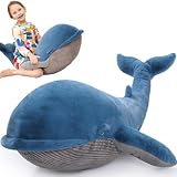 MaoGoLan 43 inch Stuffed Whale Big Plush Pillow Blue Whale 4ft Humpback Toy for Kids Girls Pregnant Women Adults, Ocean Sealife Lovers Gifts for Valentine's Day Christmas Birthday