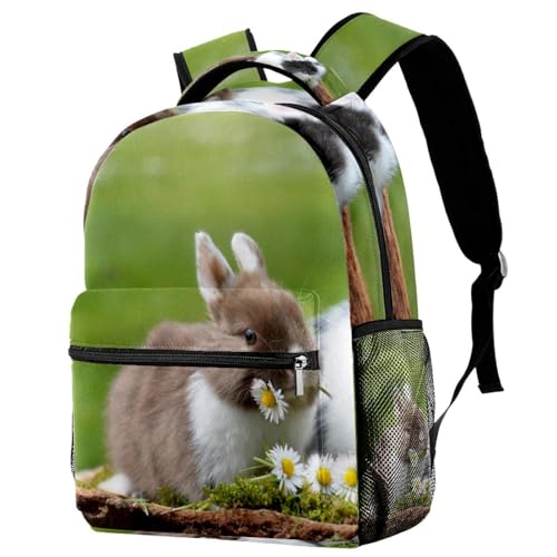 Sac à dos école lapin blanc et marguerites multicolore 40cm
