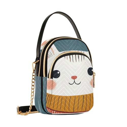 Quilted Crossbody Bags Cat Head Art for Women – Vegan Leather Purses Small Shoulder Handbags with Chain Strap2