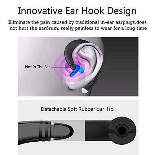 Ear Hook Wireless Bluetooth Headphone,LISN Painless Wearing Bluetooth Earpiece with Mic,Lightweight Non Ear Plug Single Ear Bluetooth Headset for Cell Phone 8-10 Hrs Playtime(Black) - Image 4