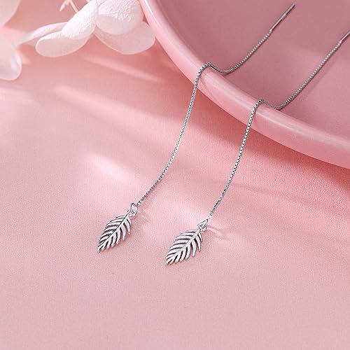 SLUYNZ Solid 925 Sterling Silver Leaf Dangle Earrings Chain for Women Leaf Drop Earrings Threader Tassel2