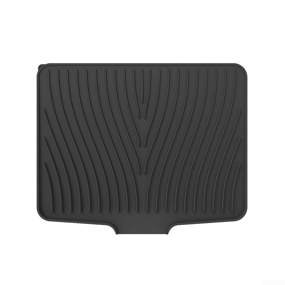 Alfombrilla de silicona para secar platos de cocina, ideal para vasos y ollas, borde de drenaje único para una gestión del agua sin esfuerzo (negro)