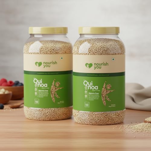 Image of Nourish You White Quinoa 2 kg + 2 kg Super Value Pack Combo | Gluten & Saponin Free | 16.5g Protein per 100g Rich in dietary fibre | Wholegrain Certified Grain | Diet Food for Weight Management | Healthy Breakfast cereal
