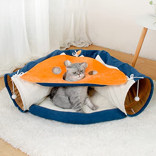 Image of LEFTSTARER 2-in-1 Collapsible Cat Tunnel for Indoor Bed and Hideout - Pet Dog Rabbit Bunny Ferret Tunnel Tubes Toys with Removable Washable Mat, Tower Wheel Stuff