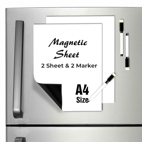 Image of Trueflair Magnetic Board Dry Erase Whiteboard for Fridge, 30 cm x 23 cm, with Black Marker, Waterproof Surface (Pack of 2 PC - A4)