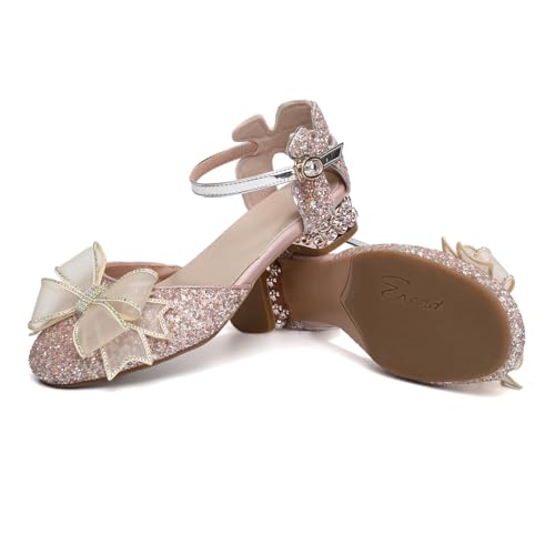 SWDZM Girls Sequins Ballroom Dance Shoes Pumps Glitter Princess Party Dress Shoes with Mesh Bow3