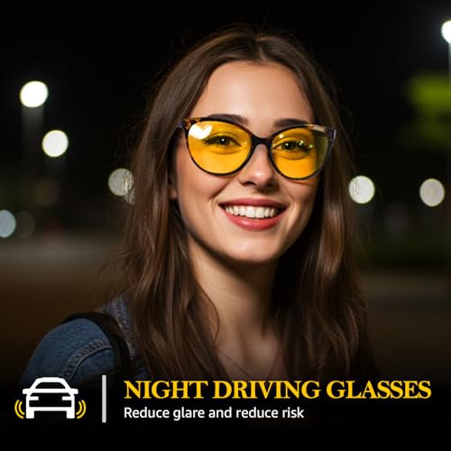FIMILU Cat-eye Night Vision Glasses for Women, Polarized Night Driving Glasses Anti-Glare and Enhance Vision at Night 80812