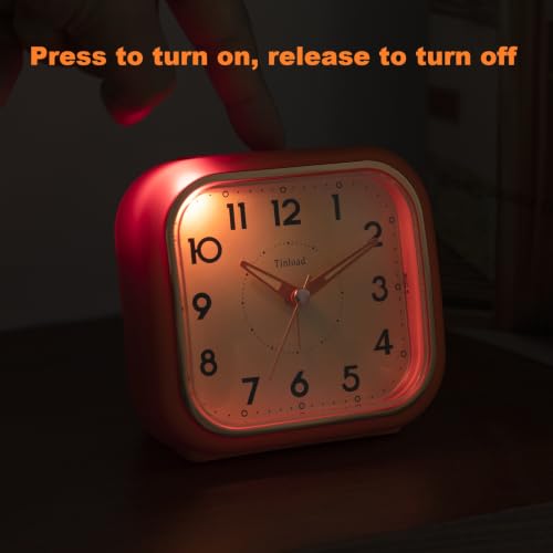 Image of Tinload 4.3 inch Vintage Retro Analog Alarm Clock, Super Silent Non Ticking Clock with Manual Light, Snooze, Battery Operated, Simply Design, for Living Room, Bedroom, Bedside, Desk(Orange)