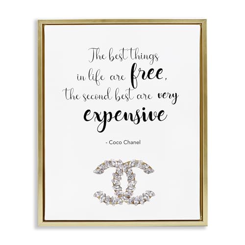 Image of 'Best Things In Life Fashion Phrase'| Floating Frame Canvas Art | Stupell Industries | Gold, 25 x 31 Inches, Easy to Hang and Sturdy, Made in USA, by Ziwei Li