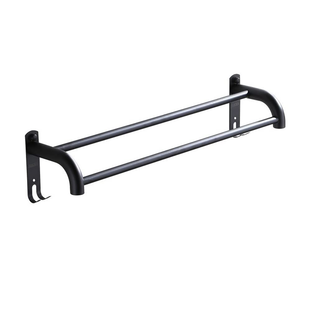 Toallero de barra doble de acero inoxidable negro mate para colgar en pared de baño