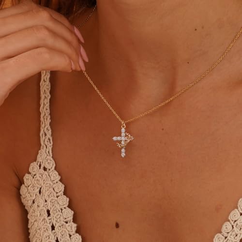 Cross Necklace for Women - Dainty 14K Gold Plated Crown Cross Cubic Zirconia Pearl Pendant Choker Necklace Small Trendy Gold Necklaces Non Tarnish Gold Jewelry Easter Christian Faith Gifts3