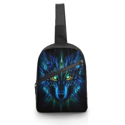 Wolf with Green Eyes Chest Bag Foldable Crossbody Unisex Pack Travel Hiking Adjustable Shoulder Straps Sling Bags