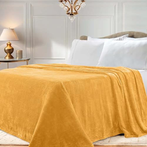 SUPERIOR Classic Solid Fleece Blanket, Thick, Cozy, Warm Blankets, Velvety Soft Plush Bedding and Sofa Throw, Cute Bedroom Decor, Fuzzy Cover, Medium Weight Comfort Essentials, King, Gold