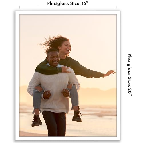 Americanflat 16x20 Picture Frame with Polished Plexiglass - Streamline Collection - Thin Border Picture Frame for Wall Display - Hanging Hardware Included - White