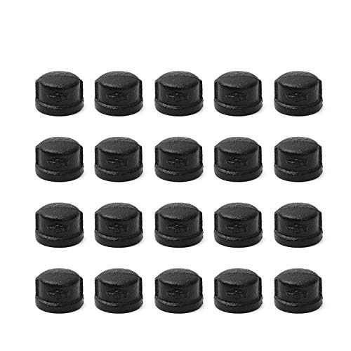 1/2' Black Pipe Cap, Home TZH 20 Pack Malleable Iron Cast Pipe Caps for Steam-Punk Vintage Shelf Bracket DIY Plumbing Pipe Decor Furniture (20, Black 1/2 Inch)