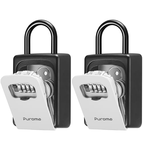 Image of Puroma Key Lock Box Waterproof Combination Lockbox Portable Resettable Wall Mounted & Hanging Key Safe Lock Box for House Keys, Realtors, Garage Spare, Black & Gray