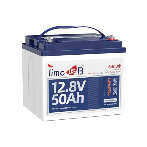 Image of Timeusb 12V 50Ah Trolling Motor LiFePO4 Lithium Battery with Low-Temp Protection, 15000 Deep Cycle, Max. 60A Current at 30mins, 12V Battery for 20~70lb Boat Motor, Fish Finder, Instrument Panel etc.