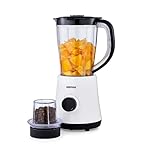GEEPAS 2-in-1 Food Jug Blender | 1.5L Juice Jar & 60G Mini Coffee Spice Grinder Mill 4-Leaf Stainless Steel Blades 2 Speed & Pulse Lockable Lid Smoothie Maker for Ice Crushing 2 Yr Warranty 500W Black