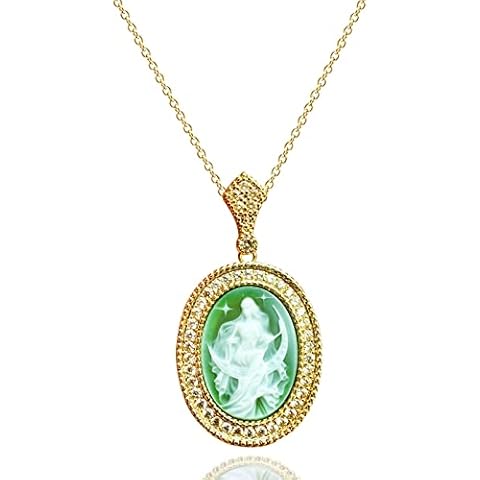 Ladywowu Blue Cameo Necklace, Goddess Artemis Fairy Vintage Oval Necklace, Fancy Fine Victorian Renaissance Jewelry for Women Girls Gift, Acrylic, No Gemstone Cover