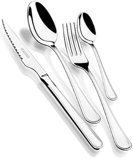 Monix Manila - Ménagère 49 pièces couverts en acier inoxydable 18/10 avec couteau à steak et écrin "noyer".