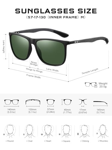 Image of HAOLOTA Polarized Sunglasses for Men Ultralight Carbon Fiber Temple,Square Sunglasses UV400 Protection for Driving /Golf