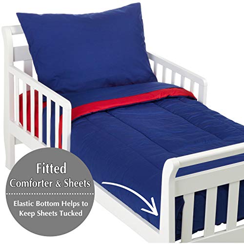 Image of American Baby Company 100% Cotton Percale 4-piece Toddler Bedding Set, Red /Royal, for Boys