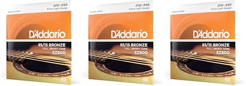 D'Addario Cuerdas Guitarra Acustica | Cuerdas de Guitarra | Cuerdas de Guitarra Acustica | EZ900 Juego de cuerdas para guitarra acústica de bronce, 010' - 047' (Paquete de 3)