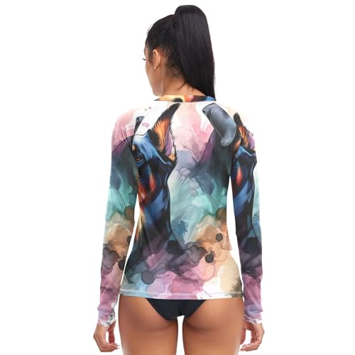 Women's Standard Rash Guard Top Doberman-Rottweiler-Watercolor Long Sleeve UPF50+ Sun Protection Quick Dry Shirts XS2