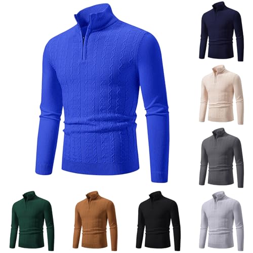 Cambkatl Men's Stand Collar Pullover Sweaters 1/4 Zipper Slim Fit Cable Knitted Turtleneck Long Sleeve Baselayer Jumpers2