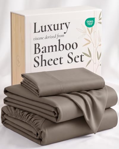 Image of Hotel Sheets Direct 3 Piece Bed Sheet Set Twin Size, 100% Viscose Derived from Bamboo Sheets Set with 1 Pillowcase, Cooling & Breathable Luxury Bedding, Moisture-Wicking & Silky Soft Texture, Sand