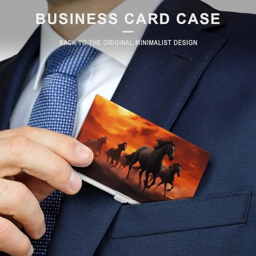 Slim Metal Business Card Holder - Horses Red Glowing Clouds Aluminum Alloy Card Case with Buckle Closure, Holds 20 Cards & Cash, Professional Credit Card Size ID Holder for Men Women Gift3