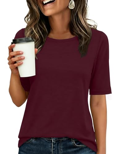 Image of ANRABESS Womens Half Sleeve Tops Crewneck Shirts Basic Fit Work Tee