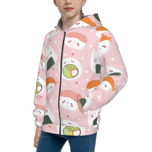 Cute Sushi (2) Kids Pullover Hoodies Boys Zip Up Sweatshirts Girls Athletic Clothes with Pocket