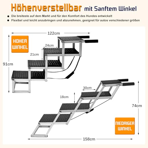 Hundetreppe Für Große Hunde, Extra Breit 4 Stufen Hunderampe Klappbar, Leichte Und rutschfeste Hundetreppe Für Auto, Lastwagen Und SUV, Unterstützung Bis 100 KG