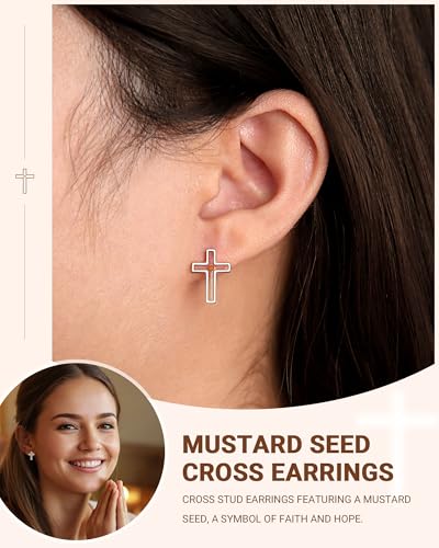 Silver/Gold Mustard Seed Cross Stud Earrings Inspirational Christian Christmas Easter Gifts for Women Her Girls2