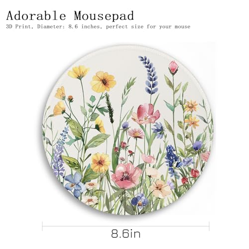 Image of Gctriki Flowers Plants Mouse Pads for Desk,Cute Floral Small Round Mousepad with Stitched Edge Non-Slip Rubber Base,Comfortable Computer Mouse Pad for Laptop, Cute Office Desk Accessories Decor