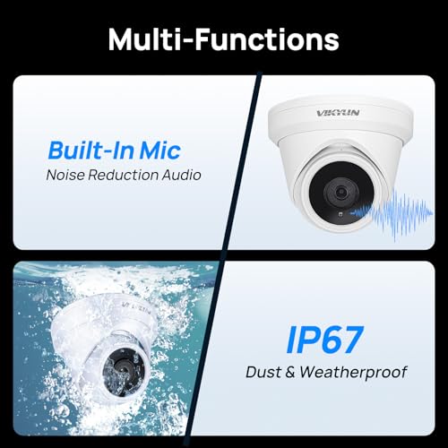 Image of VIKYLIN 4K 8MP PoE IP Camera Outdoor, 4K PoE Turret Camera with Human Vehicle Detection,2.8mm Lens, 98ft EXIR2.0 Night Vision,Built-in Mic, WDR,IP67 Weatherproof, Plug & Play,Blue Iris, NDAA Compliant