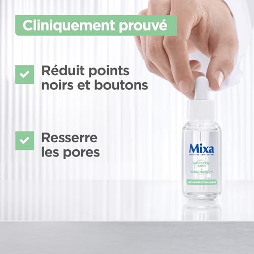 Mixa Anti-Unreinheiten Gesichtspflege- und Reinigungsduo: Salicysäure & Niancinamid Serum 30ml gegen Unreine Haut + Cleanser für zu unreinheiten neidgende Haut 150ml