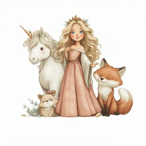 Vinilo decorativo Princesa y Animales del Bosque 21.6 x 18.1 pulg miniatura 4