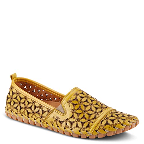 Image of Spring Step Flowerflow Shoes for Women - Leather Womens Loafer with Floral Laser Cutout - Comfortale Slip-On Shoes for Womens