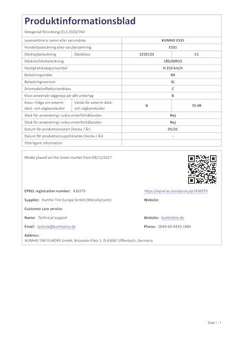 Kumho ES31 - 185/60R15 60H - Pneumatico Estivo - 5