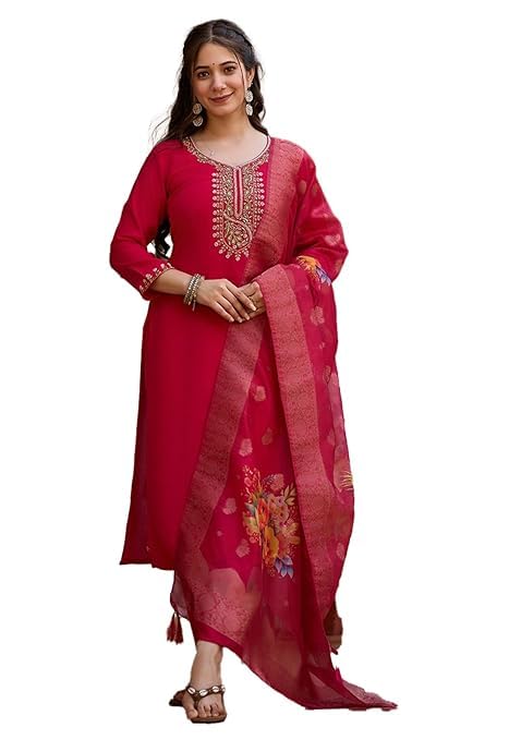 Ensemble kurta pour femme LookMark en viscose rouge pour un style traditionnel sans effort