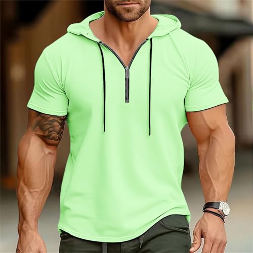 Mens Hipster Hip Hop Hoodie Workout Gym Sweatshirt Zip Up Short Sleeve Athletic Muscle T-Shirts Casual Cotton Hooded Pullover2
