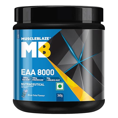 Image of MuscleBlaze EAA 8000 Powder (Blue Cola, 340g, 25 Servings) | 8000mg EAAs Blend, 1000mg Hydration Blend | 750mg L-Citrulline