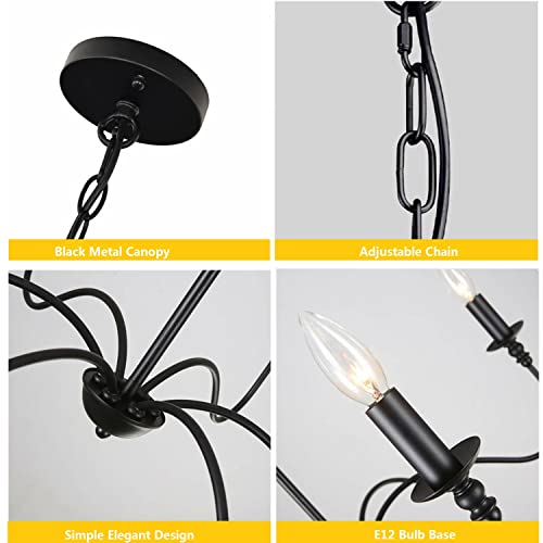 Image of 6-Light Farmhouse Chandelier, Industrial Ceiling Pendant Black Iron Chandeliers, Rustic Industrial Candle Chandelier for Dining Room, Living Room, Kitchen, Bedroom, Foyer