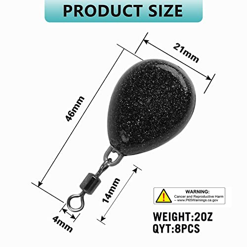 Carp Fishing Weights Sinkers 2Oz, 8Pcs Coated Flat Pear Sinker Weight Swivels Carp Coarse Fishing Gear Tackle #TOP2