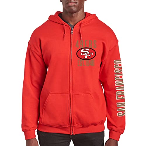 Junk Food Clothing x NFL - San Francisco 49ers - MVP Zip Hoodie - Unisex Adult Full Zip Hooded Sweatshirt for Men and Women - Size X-Large