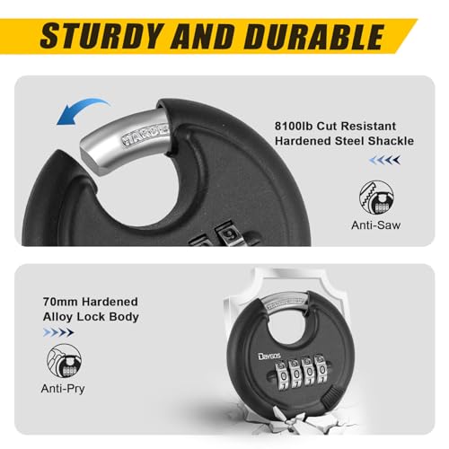 Image of DAYGOS Combination Disc Padlocks for Outdoor - Heavy Duty 4 Digit Code Lock, Combo Lock for Storage Unit,Gate,Fence,Trailer,4PCS,Black