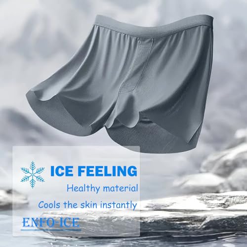 Men's Ice Silk Boxer Shorts Breathable Mens Seamless Underwear with Button Fly, Loose Fit Comfortable Boxers2